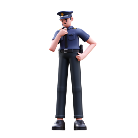 Un policier parle au talkie-walkie  3D Illustration