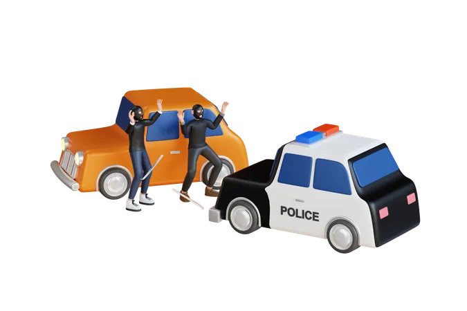 Un policier arrête un conducteur criminel sur la route  3D Icon
