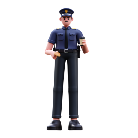 Un policier tenant un café  3D Illustration