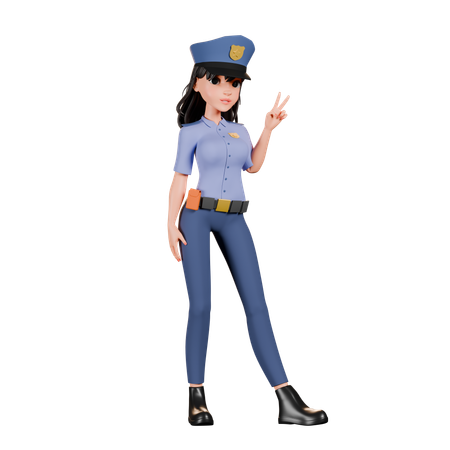 Polizistin macht Peace-Zeichen-Geste  3D Illustration