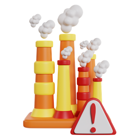 Pollution Warning Factory Smokestacks  3D Icon
