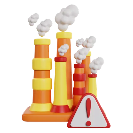 Pollution Warning Factory Smokestacks  3D Icon