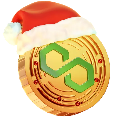 This 3 D Coin Icon Portrays A Christmas Themed Golden Coin Featuring The Polygon Logo Harmonizing The Festive Essence With Polygons Symbol 3D Icon