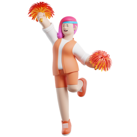 La pom-pom girl saute de joie  3D Illustration