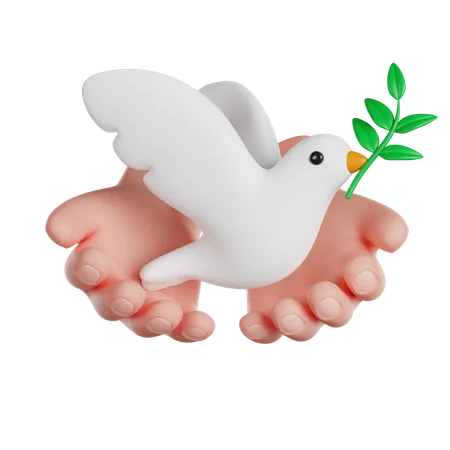 Dia Internacional De Viver Juntos Em Paz Maos Voluntarias Segurando Uma Pomba Da Paz Icone De Renderizacao 3 D 3D Icon