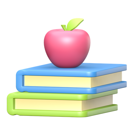 Pomme rouge sur une pile de livres  3D Illustration