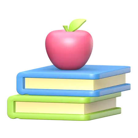 Pomme rouge sur une pile de livres  3D Illustration