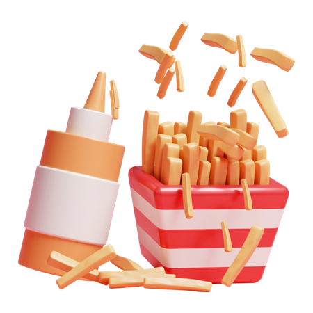 Frites de pommes de terre et sauce  3D Icon