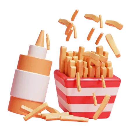 Frites de pommes de terre et sauce  3D Icon