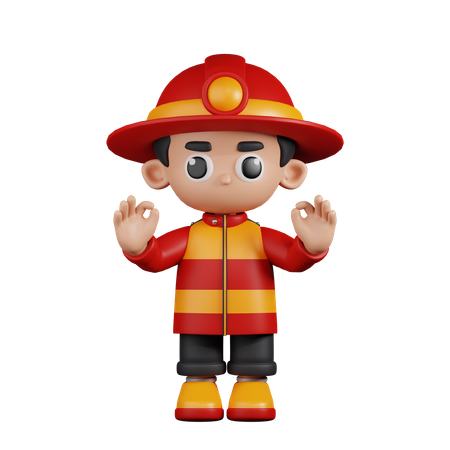 Pompier donnant un geste de la main ok  3D Illustration