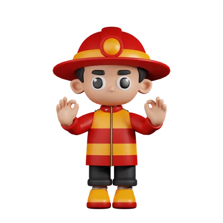 Pompier donnant un geste de la main ok  3D Illustration
