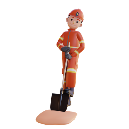 Pompier portant un uniforme rouge debout avec une pelle  3D Icon
