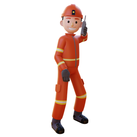 Pompier portant un uniforme rouge parlant au talkie-walkie  3D Icon