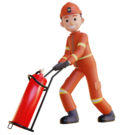 Pompier portant un uniforme rouge poussant un extincteur  3D Icon