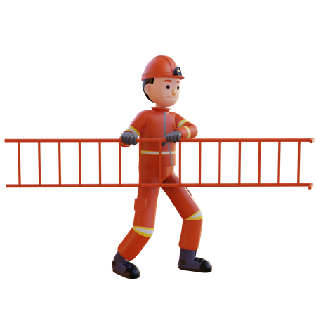 Pompier portant un uniforme rouge tout en tenant une échelle  3D Icon