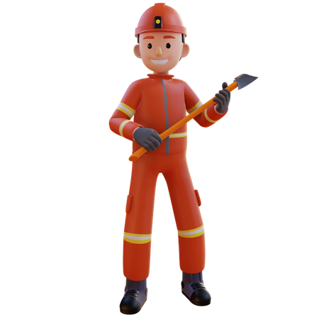 Pompier portant un uniforme rouge tout en tenant une hache  3D Icon