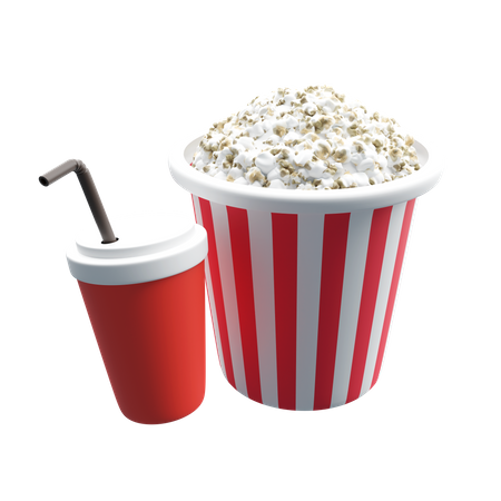 Pop-corn avec boisson  3D Illustration