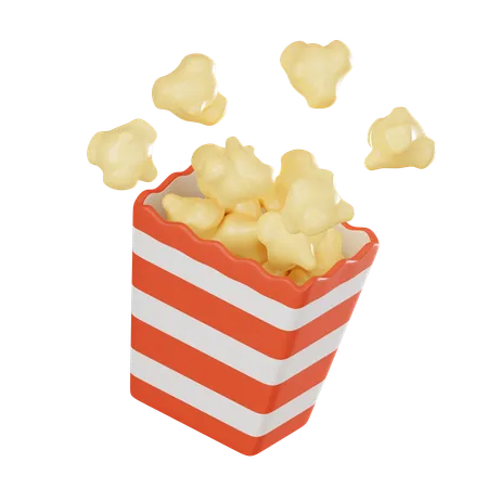 Popcorn Box Filled With Buttery Striped Popcorn Perfect For Capturing The Essence Of Cinema Enjoyment And Tasty Treats 3 D Render Illustration 3D Icon