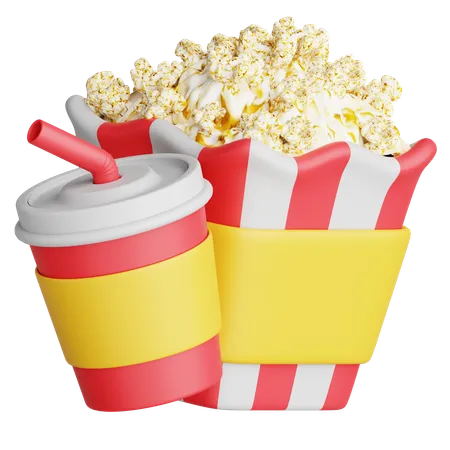 Popcorn and Soda Drink  3D Icon
