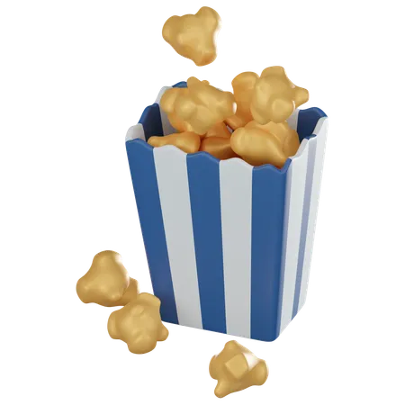 Popcorn Box Filled With Buttery Striped Popcorn Perfect For Capturing The Essence Of Cinema Enjoyment And Tasty Treats 3 D Render Illustration 3D Icon