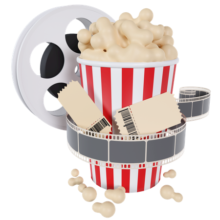Popcorn Bucket And Film Strip 3D Illustration