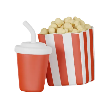 3 D Rendering Of Soda Cup And Popcorn Fast Food Icon 3D Icon