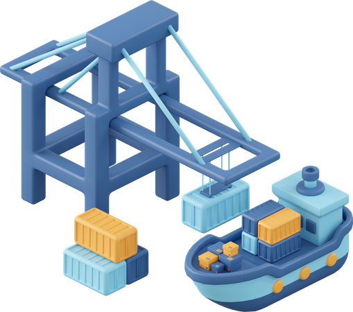 Port With Cargo Ship  3D Icon