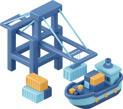 Port With Cargo Ship  3D Icon