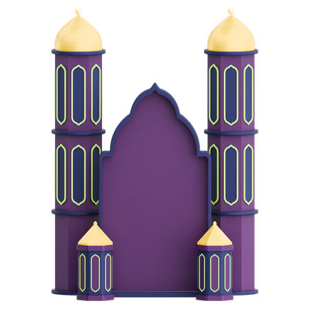 Porta da Mesquita com Lanterna Muçulmana Celebração do Ramadã  3D Icon