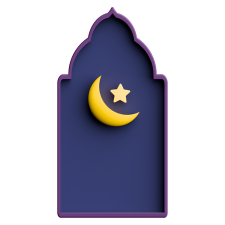 Porta da Mesquita com Lua Crescente e Estrela Celebração do Ramadã  3D Icon