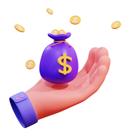 Saco de dinheiro segurando  3D Icon