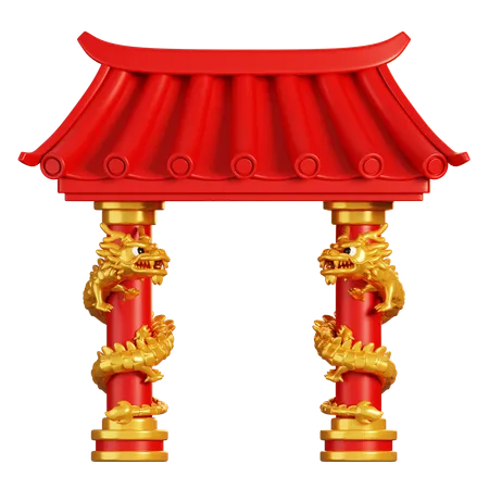 Portão Chinês com Pólo de Dragão  3D Icon