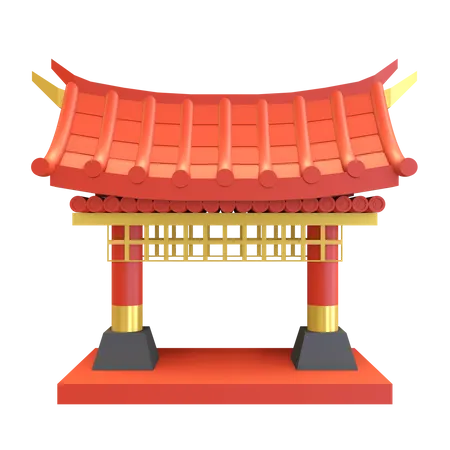Portão do templo chinês  3D Illustration