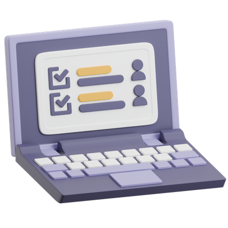 Laptop con lista de verificación y perfil  3D Icon