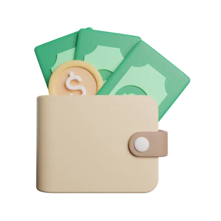 Portefeuille avec de l'argent  3D Icon