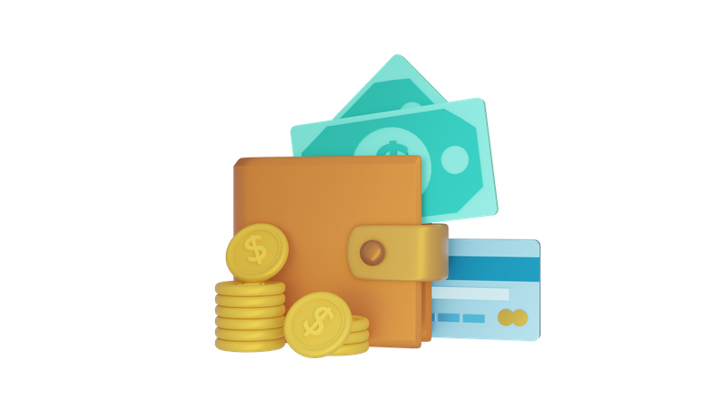 Portefeuille avec de l'argent  3D Icon