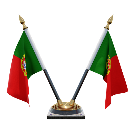 Portugal Double Desk Flag Stand 3D Illustration