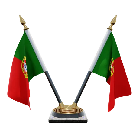 Portugal Double Desk Flag Stand 3D Illustration