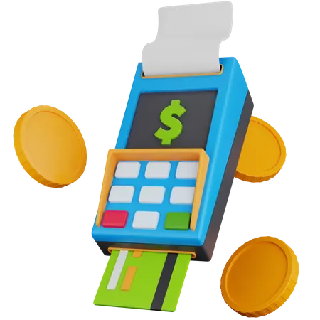 3 D Icon Illustration POS Machine With Some Coins 3D Icon