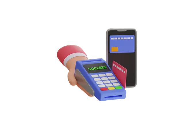 Approved Payment 3 D Illustration Pos Terminal Confirms The Payment By Smartphone 3 D Illustration Pos Terminal Confirms The Payment Using A Smartphone 3D Icon