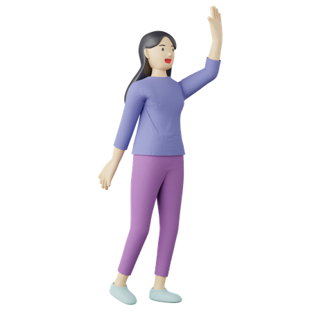 Pose casual feminina acenando  3D Icon