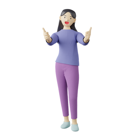 Mulher casual com dois polegares para cima  3D Illustration