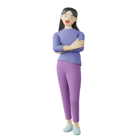 Pose feminina casual de braço cruzado  3D Illustration