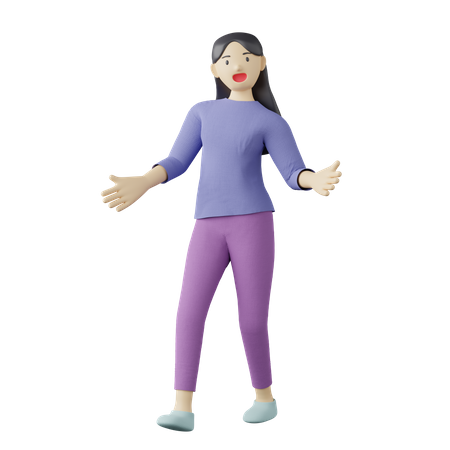 Pose de bienvenida femenina casual  3D Illustration