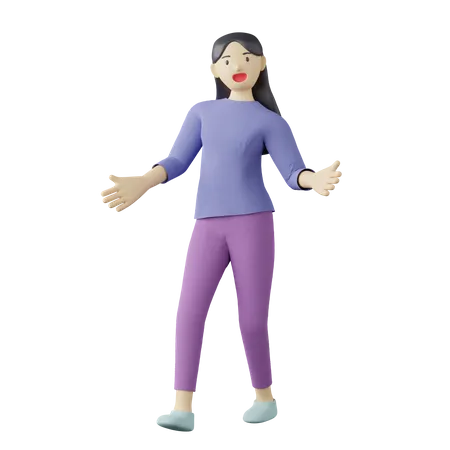 Pose de bienvenida femenina casual  3D Illustration