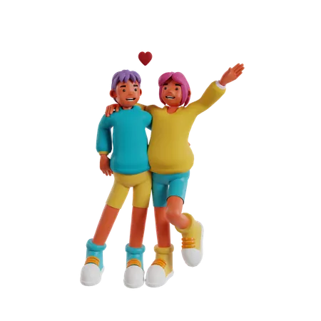 Casal em pé e fazendo pose em pé  3D Illustration