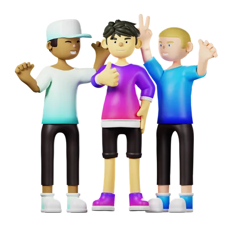 Amigos dando pose de celebración  3D Illustration