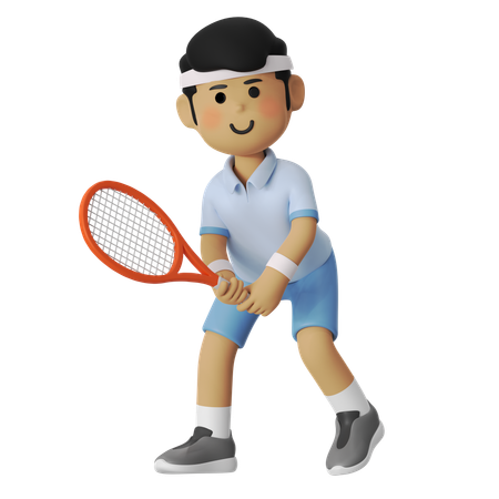 Pose de defensa del niño jugador de tenis  3D Icon