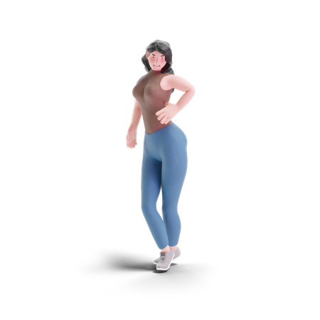 Pose de menina de cabelos compridos em pé  3D Illustration