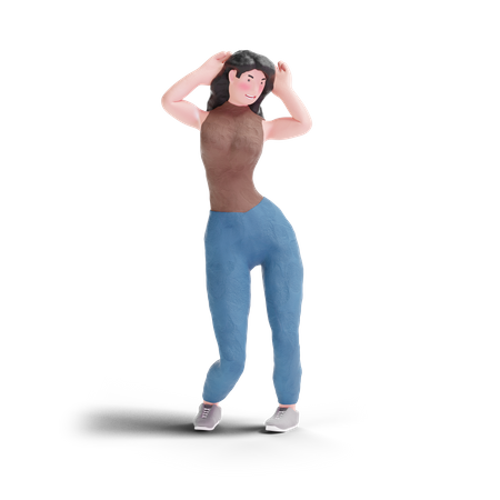Pose de menina de cabelos compridos em pé  3D Illustration